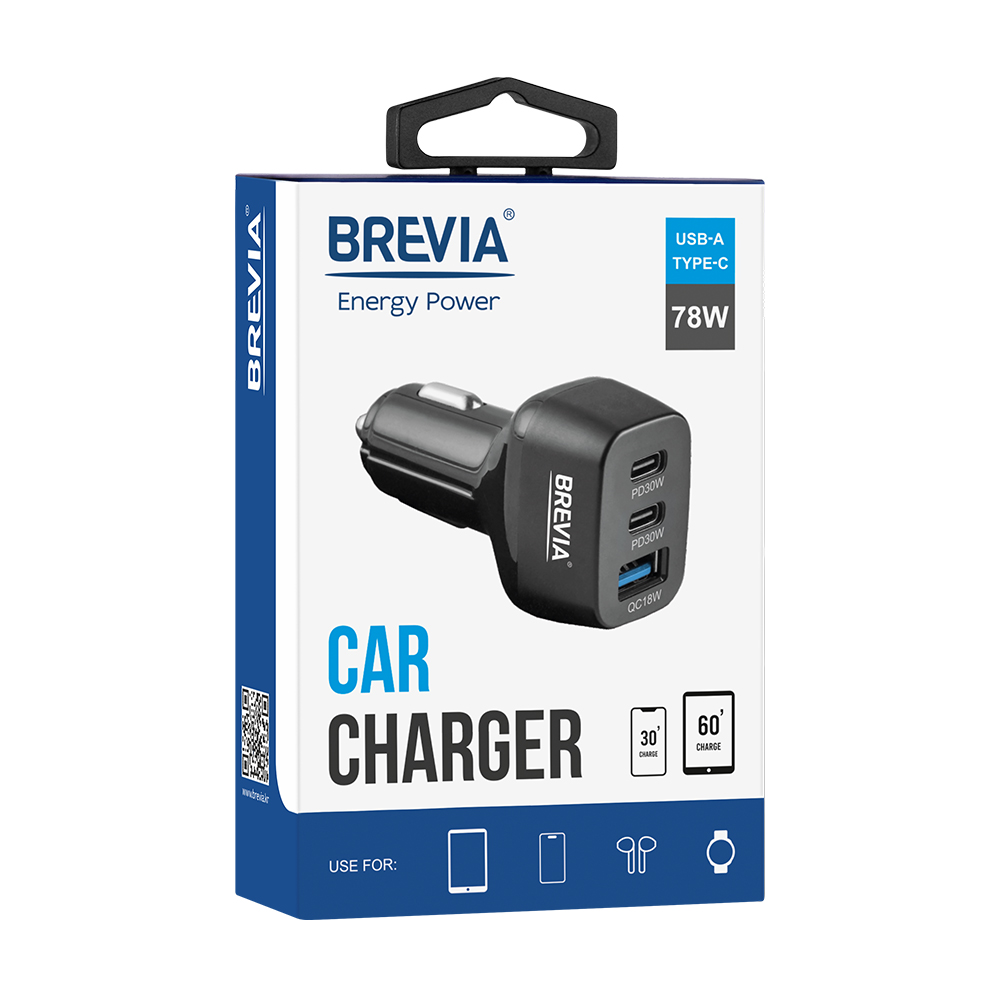 Автомобільний зарядний пристрій Brevia ePower TriDrive 78W 2xUSB-C+1xUSB-A