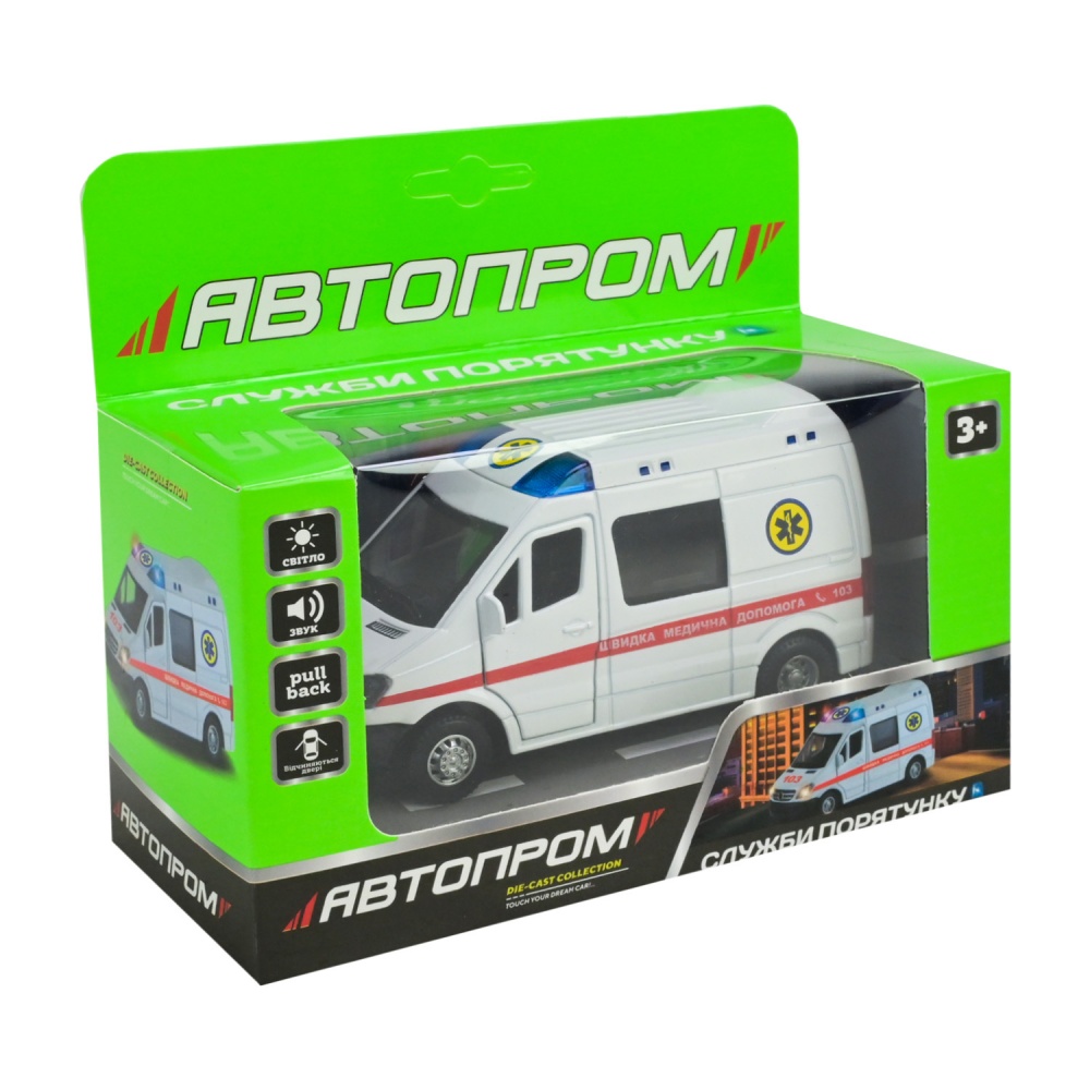 Машинка Автопром 1:24 «Службы спасения» Скорая помощь AP7543