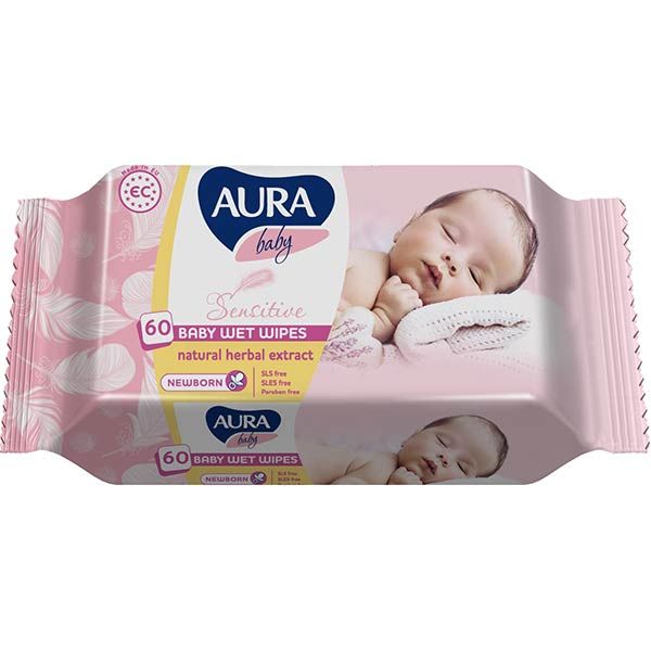 Дитячі вологі серветки Aura Baby 60 шт.