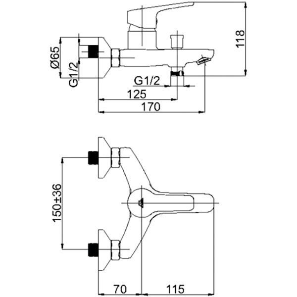 Смеситель для ванны Rubineta Uno-10/K WT N10D71