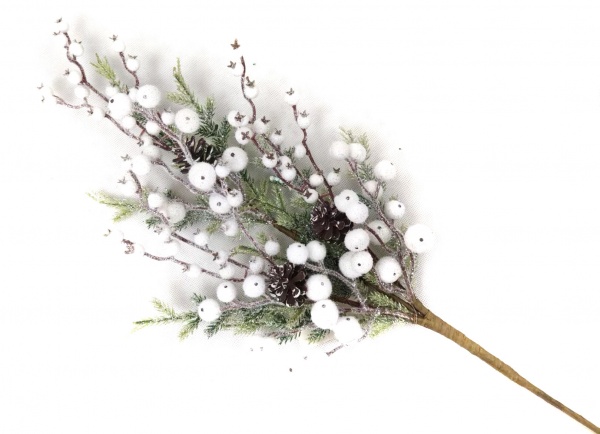 Гілочка декоративна хвойна з білими ягодами і шишками 69 см RS1Z2683 