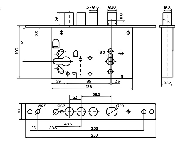 Дверний замок вхідний Comit Art.CТ32.11 із засувкою полірований хром