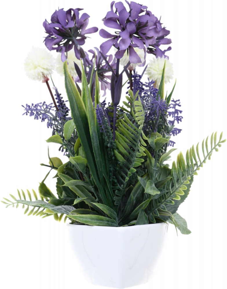 Растение искусственное полевые цветы в белом пластиковом горшке 25х25 см. Sensio