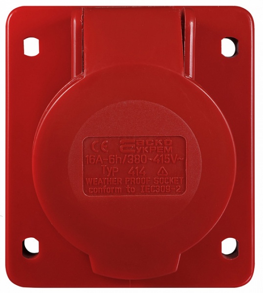 Розетка силовая врезная с заземлением АСКОУКРЕМ ГВ 16А/4 3Р+РЕ (414) красно-белый