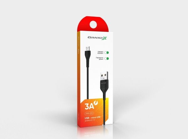 Кабель Grand-X microUSB 1 м чорний (PM-03B) 