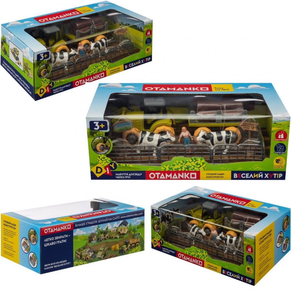 Ігровий набір OTAMANKO Веселий хутір (трактор з причепом д/колод, фермер з коровами) 532.01.56