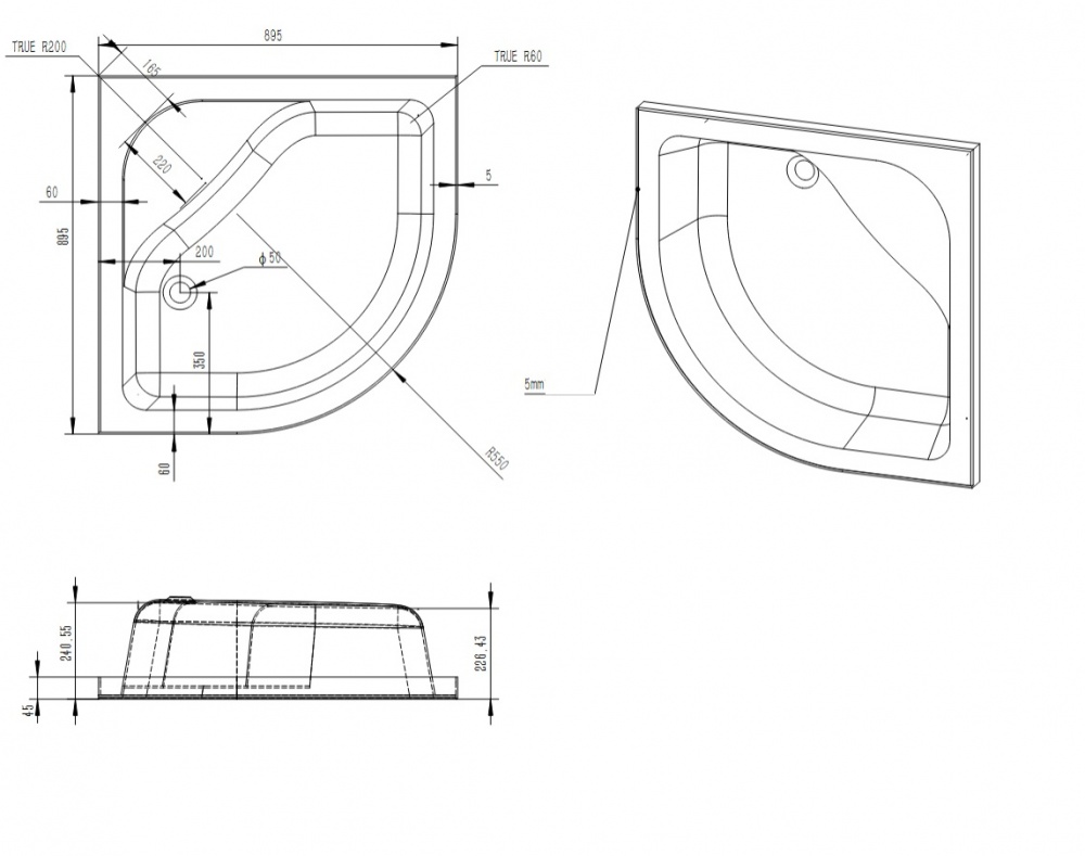 Піддон душовий HES EVO 90×90×35