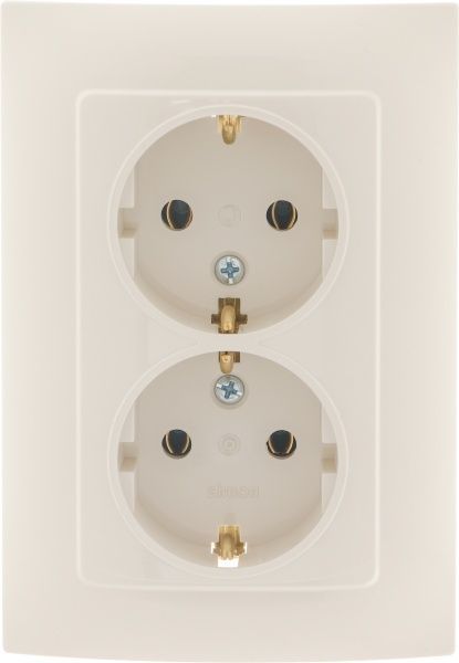 Розетка двойная с заземлением Simon 10 без шторок кремовый CGSZ2/41