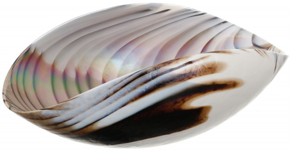 Фруктовница Yalos Murano FILIGRANA MONE 23 см слоновая кость с коричневой филигранью и перламутровым эффектом 