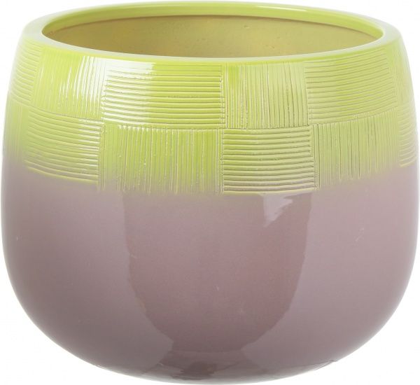 Горщик Viet Thanh Ceramic з блюдцем гармонія 20х16 см VT.11416-3 круглий сірий із зеленим 