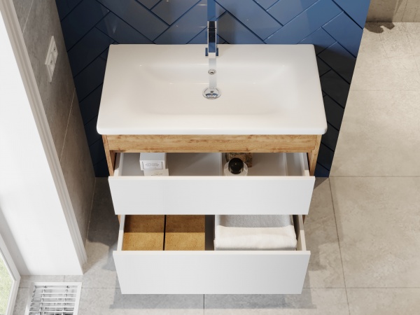 Тумба напольная ЮВЕНТА Luton - 100 Дуб Вотан (на ножках) с умывальником Soft-100