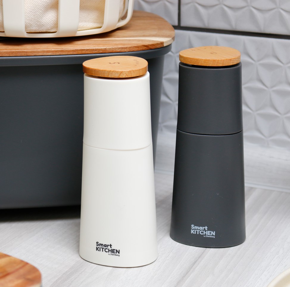 Набор мельниц для соли и перца Smart Kitchen by Flamberg c керамическами жерновами Milk white/transparant black 13,2х6,5х16 см
