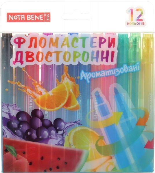 Фломастери двосторонні Фруктові аромати 12 кольорів Nota Bene