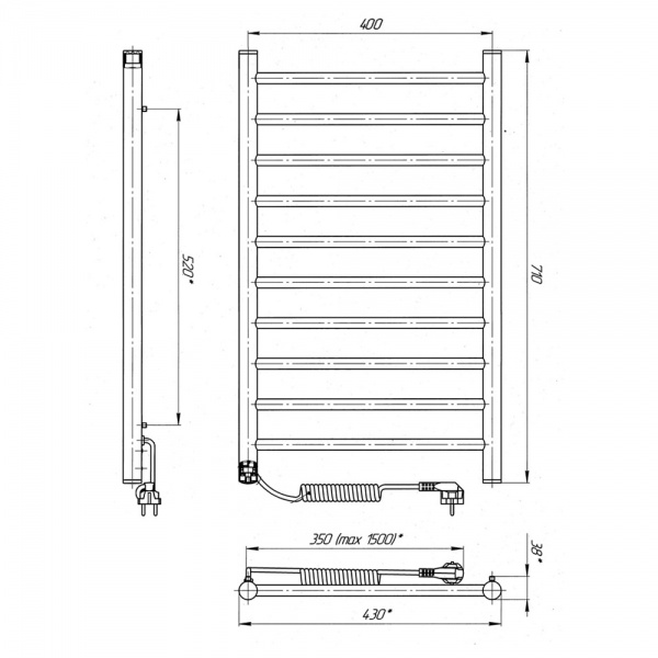 Рушникосушарка електрична Laris Лайн ЧФ(Ч) 10 400х700 Е Л