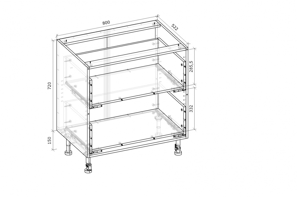 Тумба нижняя Грейд с 2-мя ящиками полного выдвижения V-6 Оптимум 800x870x522 мм белый