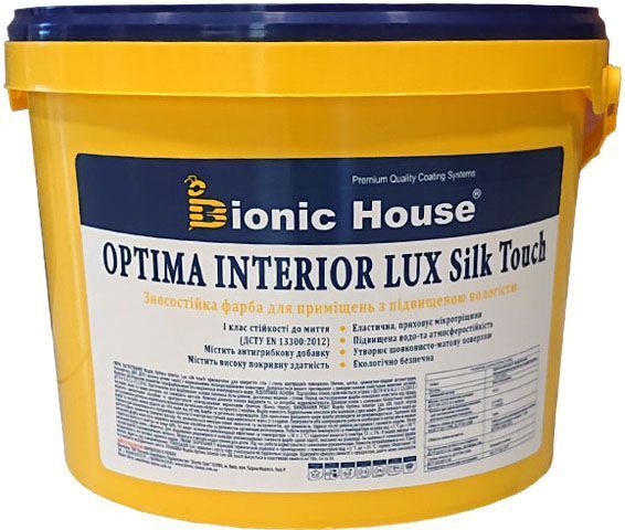 Краска акриловая латексная Bionic House Optima Interior Lux silk touch шелковистый мат 10л 14кг