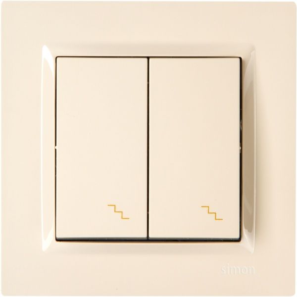 Выключатель проходной двухклавишный Simon 10 без подсветки 10 А 250В кремовый CW6/2.01/41