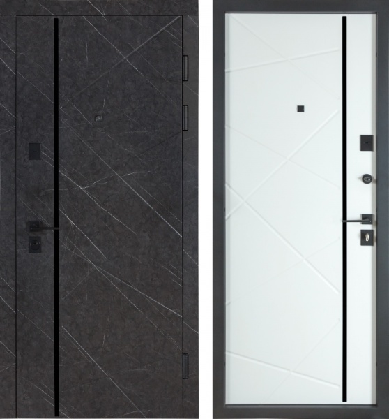 Двері вхідні Булат Ультра (квадро) 542 Мармур графіт / білий 2050x850 мм ліві