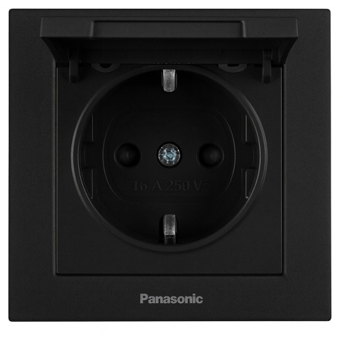 Розетка з кришкою із заземленням Panasonic Karre Plus 55 IP20 чорний WDTC92102BL-UA1