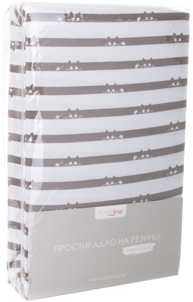 Простынь на резинке трикотажная Котики 160x200 см белый с принтом Homeline 