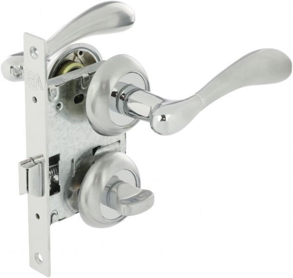 Замок врезной с ручками  RDA Imola WC 70 мм хром/