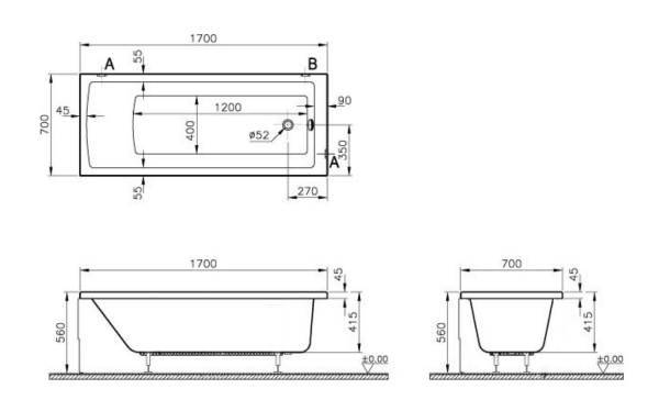Ванна акрилова Damixa Gala 170х70 см 53WA-170-070W-A 