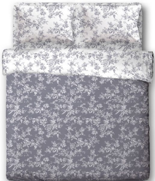 Комплект постельного белья Grey Flowers семейный серый с белым Ibodo 