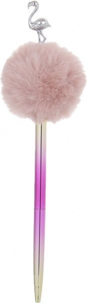 Ручка кулькова подарункова Фламінго з помпоном ніжно-рожева 
