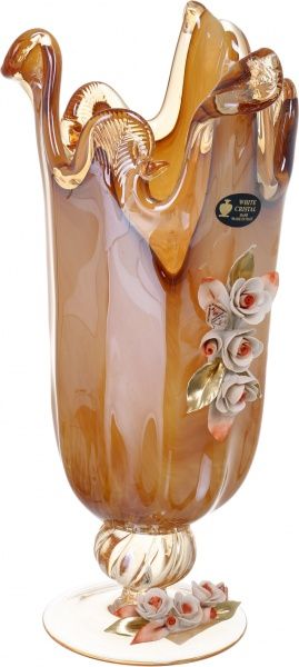 Ваза стеклянная оранжевая Murano Noce 22x22x40 см White cristal