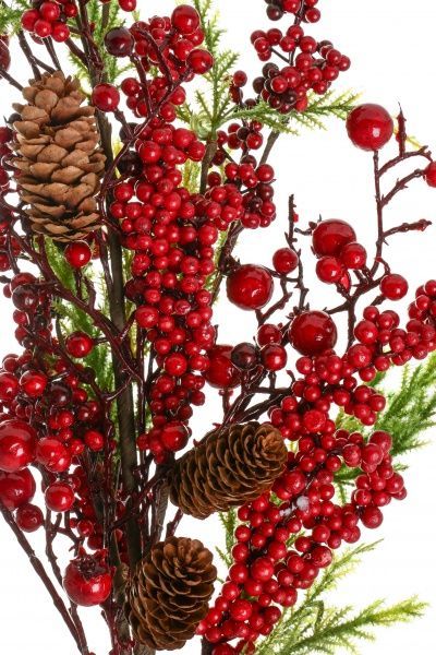 Гілочка декоративна з ягодами шишками та хвоєю 70 см 7055610 