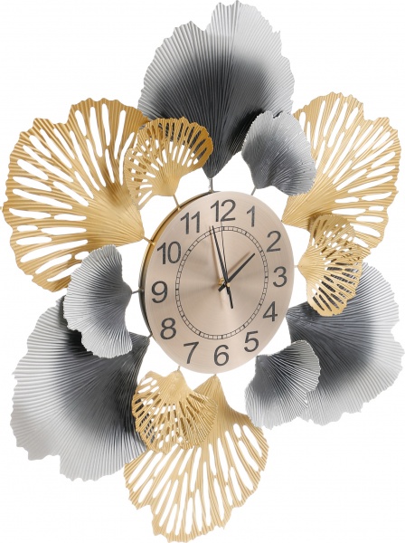 Годинник настінний металевий 70х70 см золотий із сірим