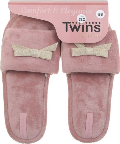 Тапки домашние Twins HS-VL велюровые с бантом р. 36 - 37 бежевый 