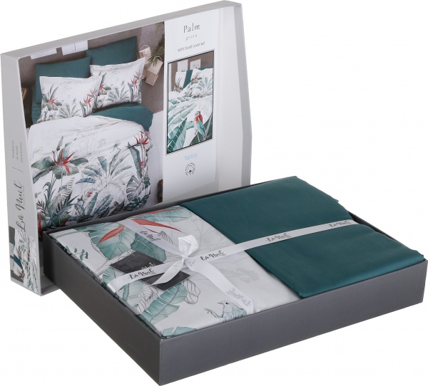 Комплект постільної білизни Palm Green 2 білий із зеленим La Nuit 