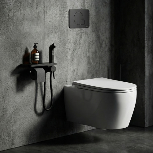 Гигиенический душ Imprese скрытого монтажа, LORETA черная полочка, черный матовый