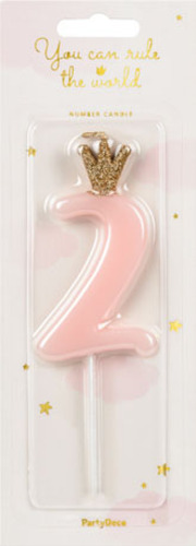 Свічка для торта Partydeco цифра 2 пастель рожева 9,5 см (SCU6-2-081J)