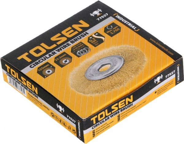 Щітка дискова 125мм х 22.2мм, гофрований латунований дріт 0.3мм Tolsen 77527