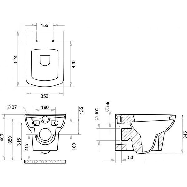 Унитаз подвесной Imprese Loreta i11030 с сиденьем slim soft-close