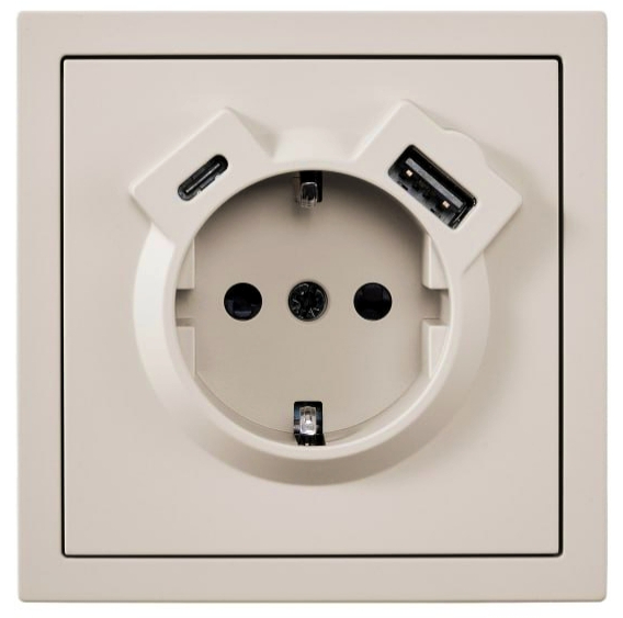 Механізм розетки побутова + USB + Type C із заземленням HausMark Juna IP20 пісочна/бежевий 7041-1888U2-181TC