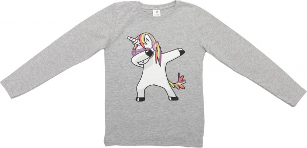 Реглан для девочки Luna Kids Dabbing Unicorn р.152 серый меланж 