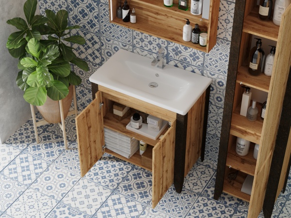 Пенал для ванной комнаты ЮВЕНТА Queen-160 дуб Вотан