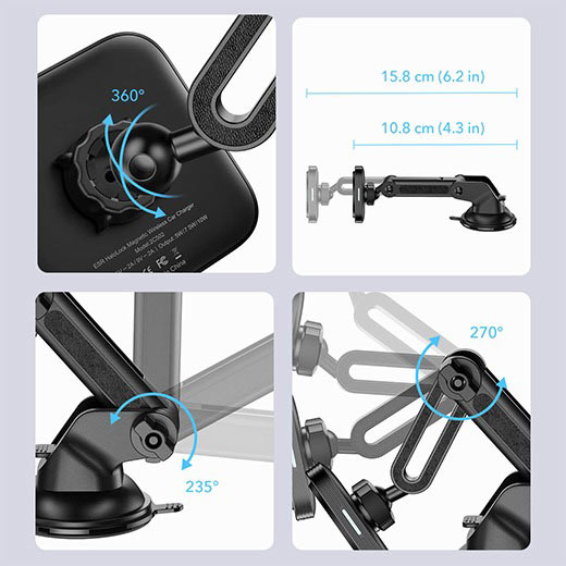 Автотримач ESR з бездротовою зарядкою HaloLock™ Dashboard MagSafe для iPhone 13 |12 чорний