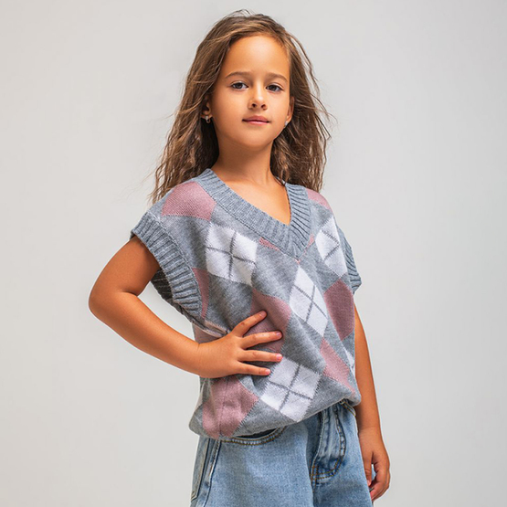 Жилет для девочки ART KNIT Ромб р.116 серый 26295 