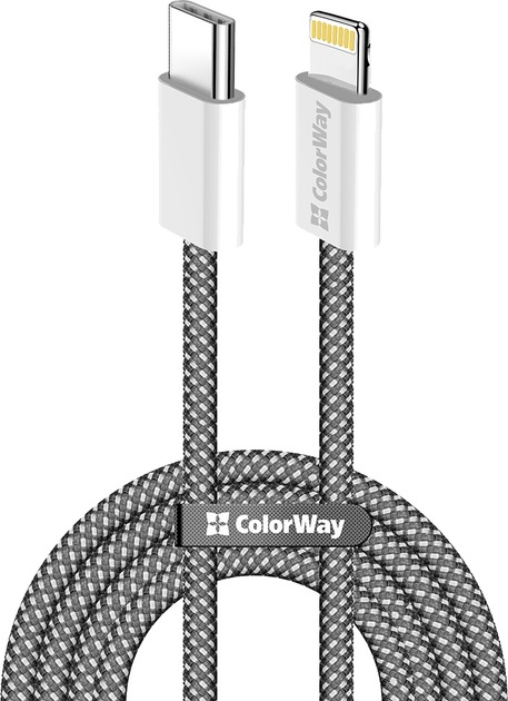 Кабель ColorWay Type-C - Apple Lightning (braided cotton) (PD Fast Charging 27W) 1 м чорний (CW-CBPDCL061-BK)