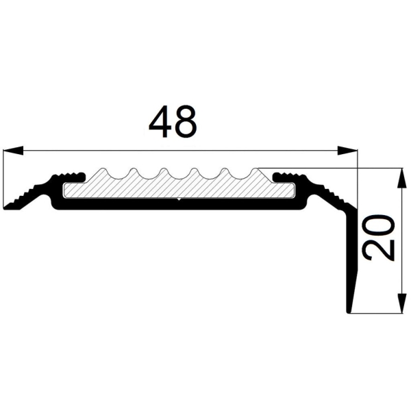 Порожек алюминиевый ПАС-1477 АЛЮПРО угловой антискользящая вставка 48х20x3000 мм серый 