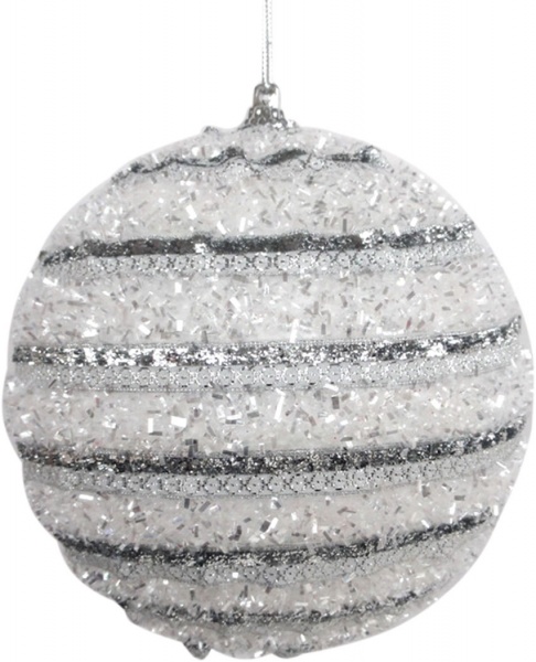 Куля новорічна зі срібною стрічкою 12 см SDA1079120W білий із сріблястим