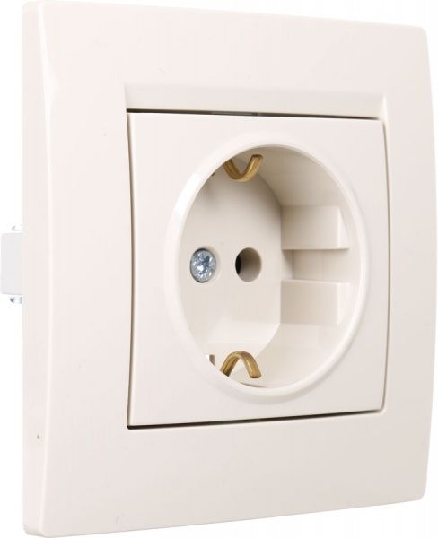 Розетка с заземлением UP! (Underprice) One Plus без шторок крем 706-0303-122B