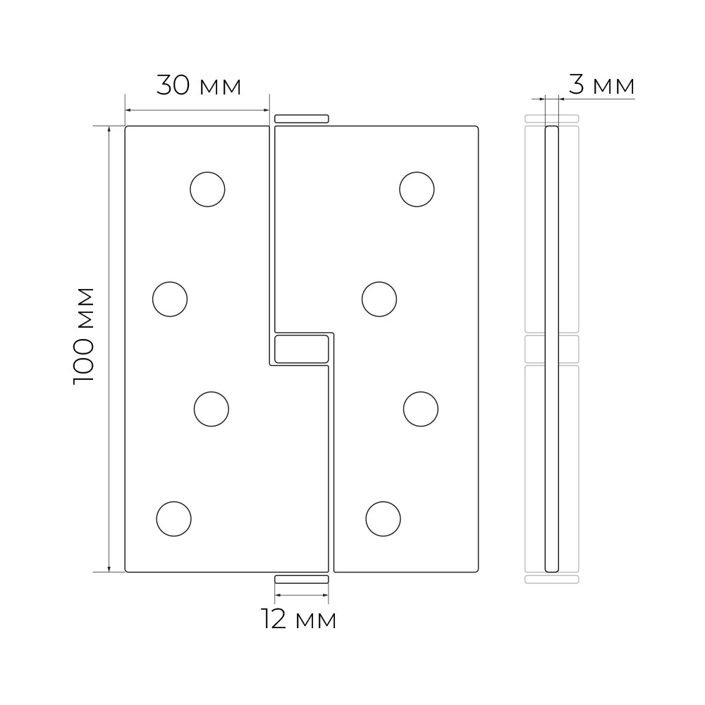 Петля RDA 64654 врезная 100x31x2,5 мм матовый черный правая 2 шт.