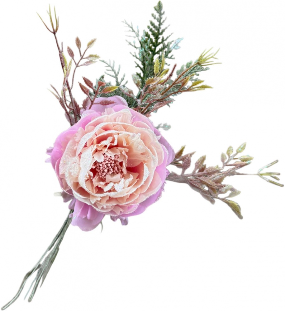 Гілочка декоративна Чайна троянда з хвоєю Д.10 см в асортименті SDBF18132