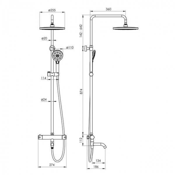 Душевая система Imprese Centrum T-10261SR с термостатом