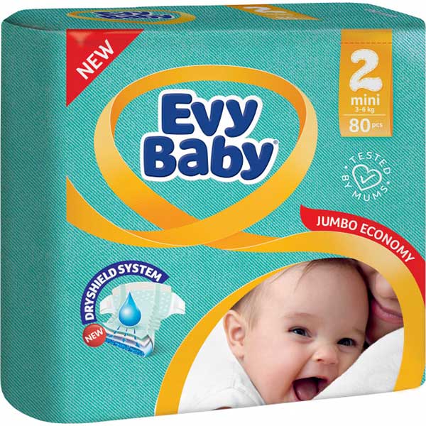 Подгузники Evy Baby Мини Джамбо упаковка 3-6 кг 80 шт.